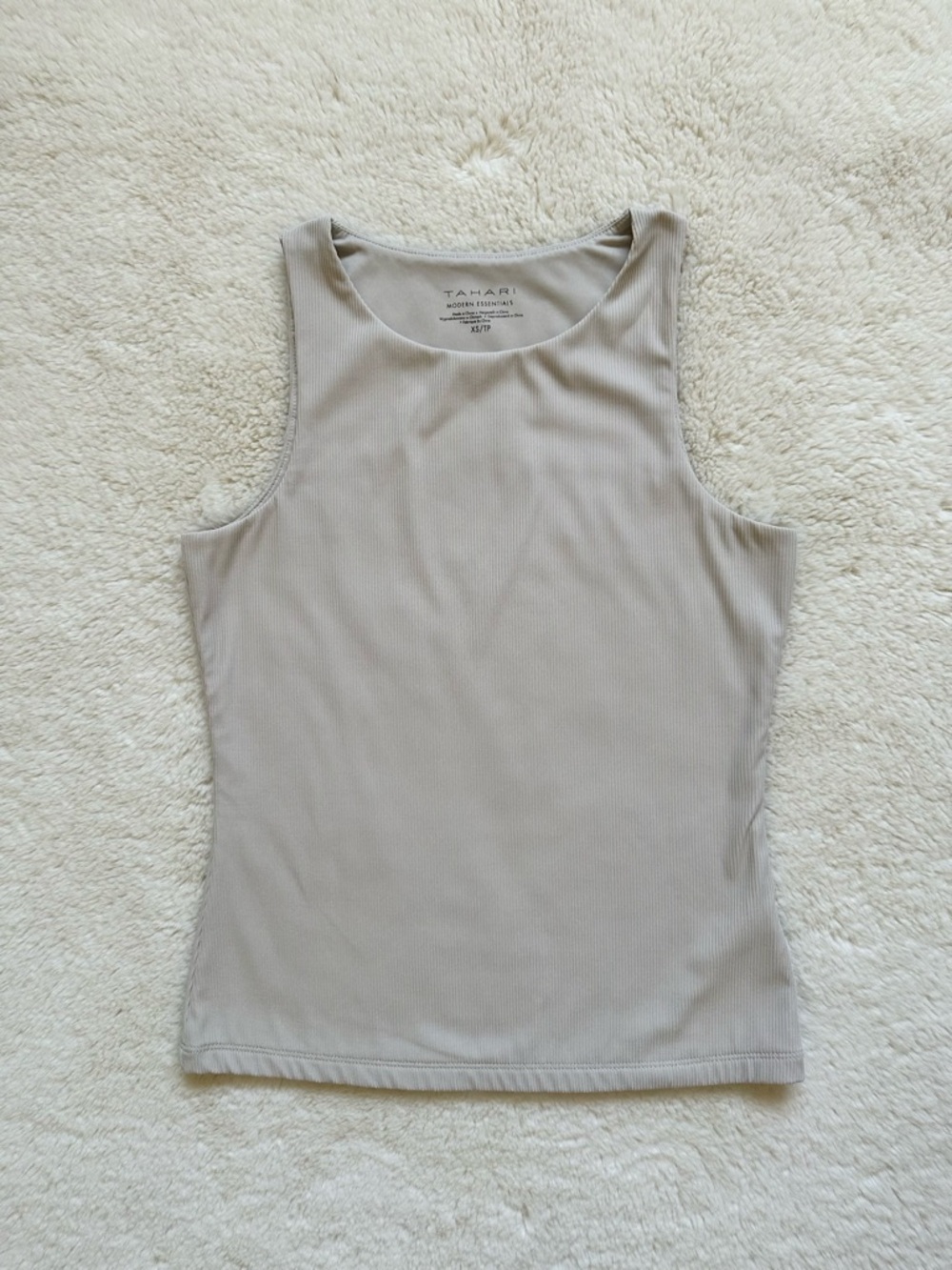 Tahari Crewneck Ribbed Tank Top in Taupe XS